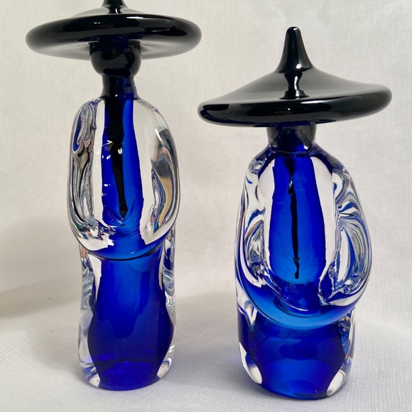 Formia Vetri Di Cobalt Blue & Clear Murano Glass Asian Fiqurines - Picture 8 of 16
